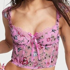NWT Victoria's Secret Dream Angels Pink Floral Lace Bustier Corset Top MEDIUM